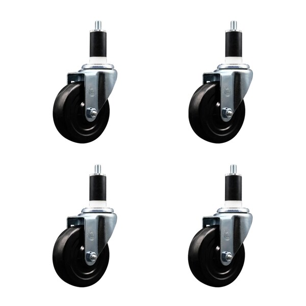 Service Caster 4'' SS Soft Rubber Wheel Swivel 1-3/8'' Expanding Stem Caster Set, 4PK SCC-SSEX20S414-SRS-138-4 - main